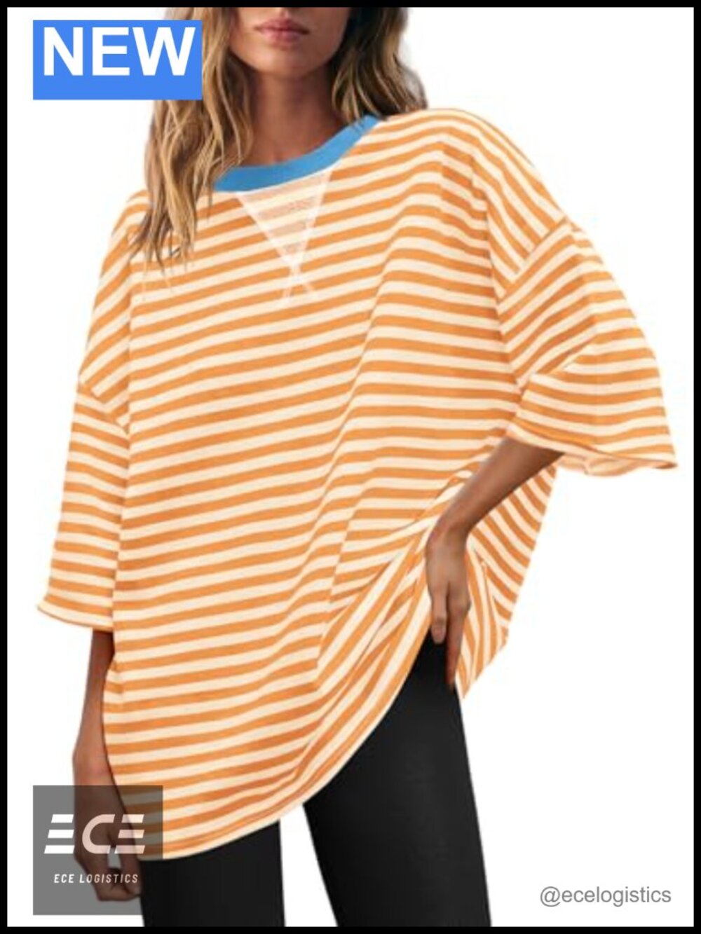 Striped Oversized Tunic Top Womens Short Sleeve Crew Neck Pullover